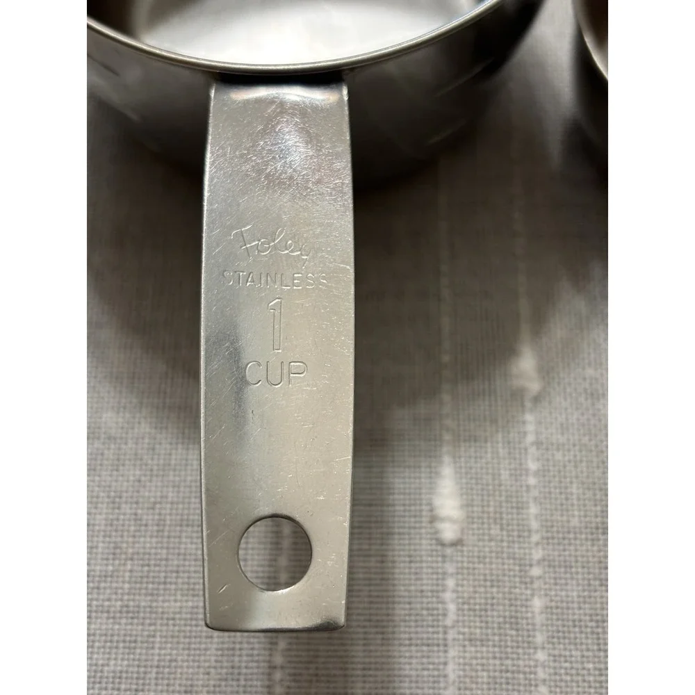 Vintage Foley 2 Pc Replacement Measuring Cups Stainless Steel 1/3 & 1 Cup EUC